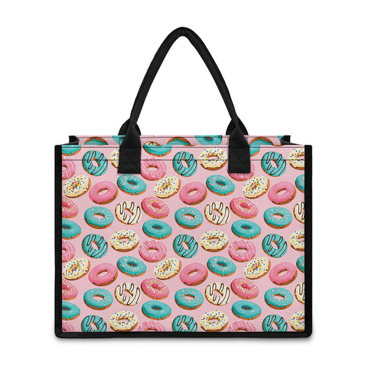 Cute Donut Pattern Print Canvas Tote Bag