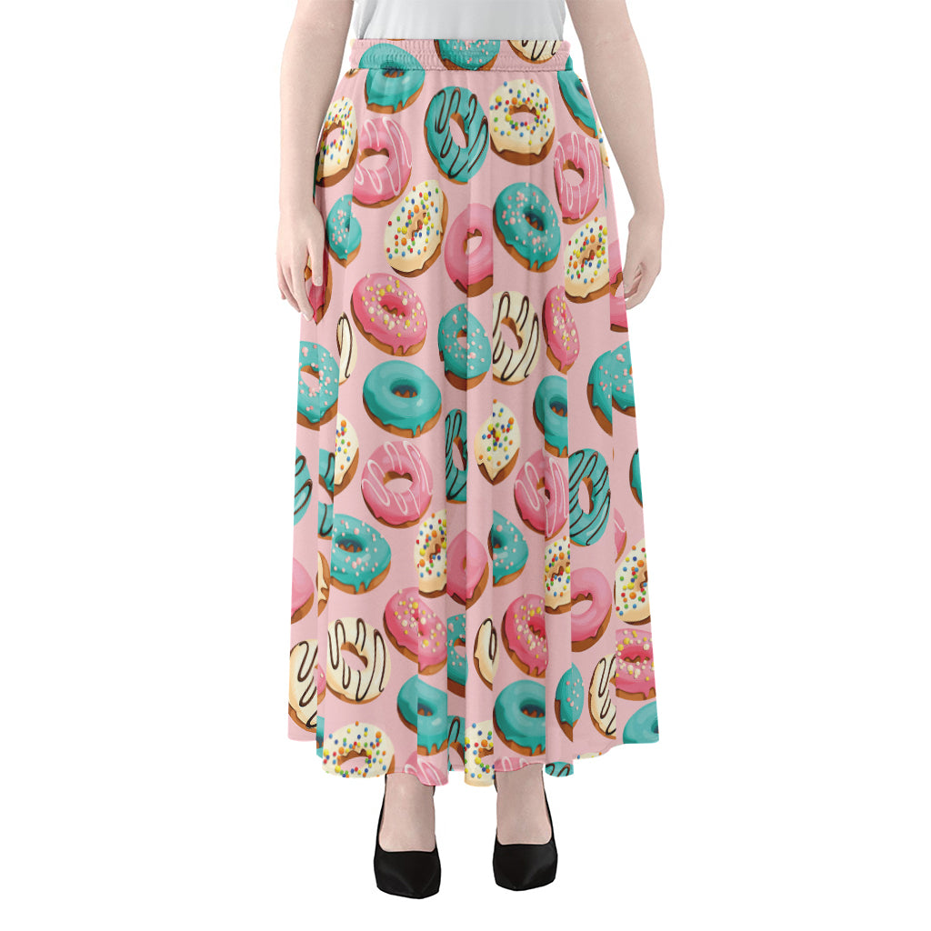 Cute Donut Pattern Print Chiffon Maxi Skirt