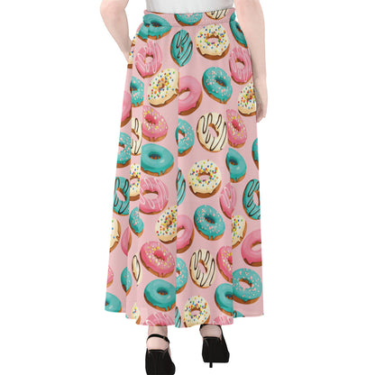 Cute Donut Pattern Print Chiffon Maxi Skirt