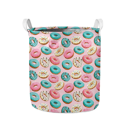 Cute Donut Pattern Print Collapsible Laundry Basket