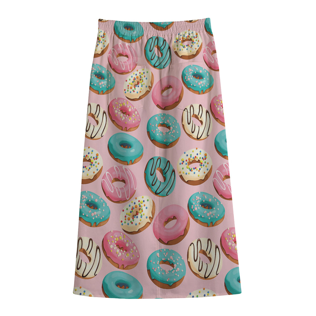 Cute Donut Pattern Print Cotton Front Slit Maxi Skirt