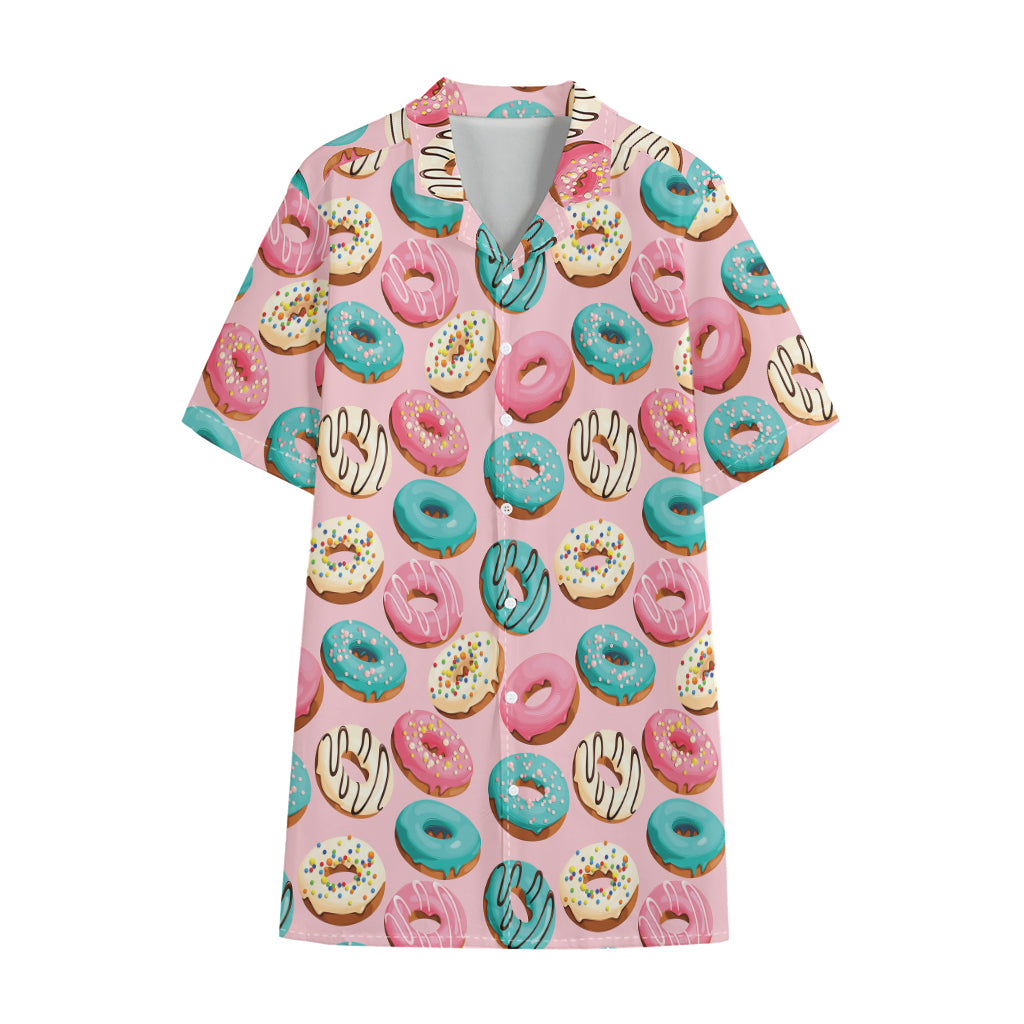 Cute Donut Pattern Print Cotton Hawaiian Shirt