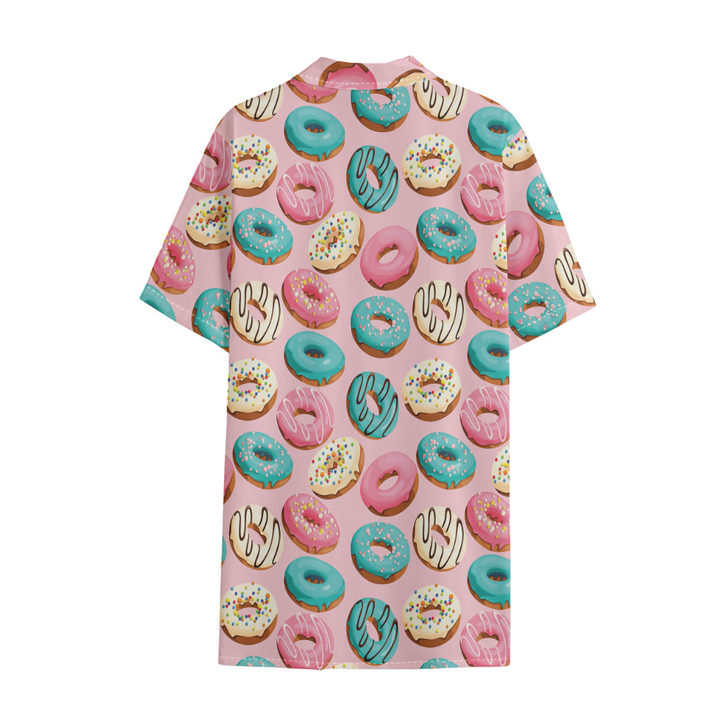 Cute Donut Pattern Print Cotton Hawaiian Shirt