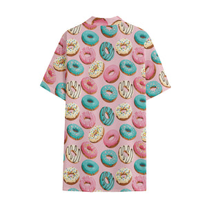 Cute Donut Pattern Print Cotton Hawaiian Shirt