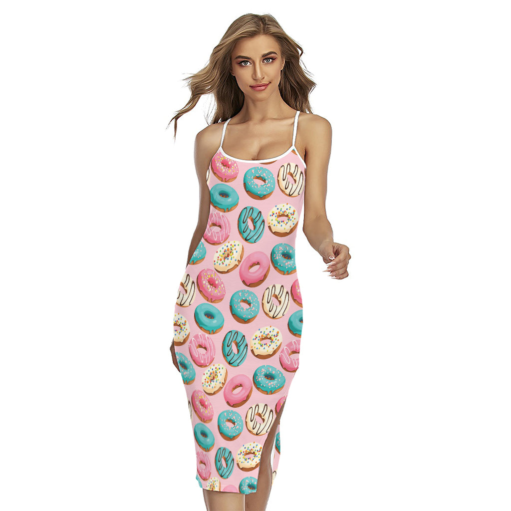 Cute Donut Pattern Print Cross Back Cami Dress