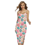 Cute Donut Pattern Print Cross Back Cami Dress