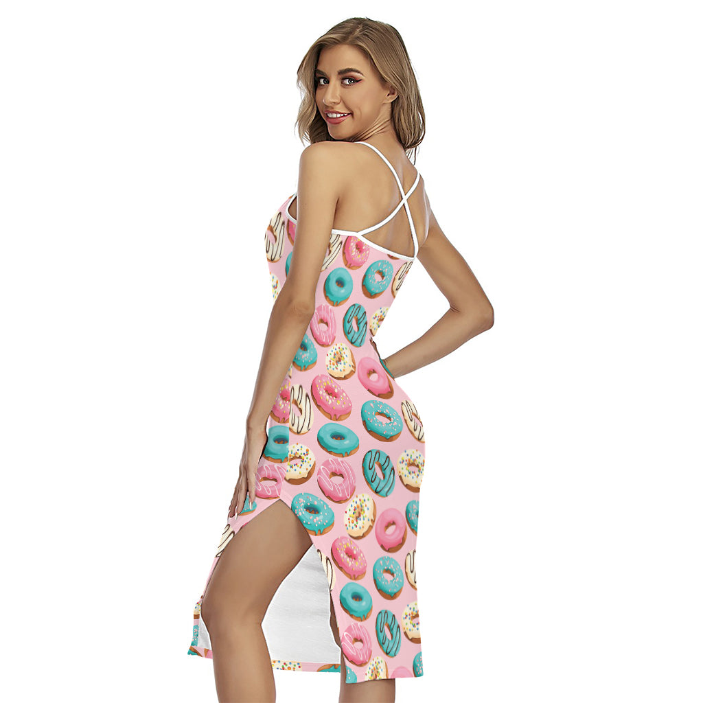 Cute Donut Pattern Print Cross Back Cami Dress