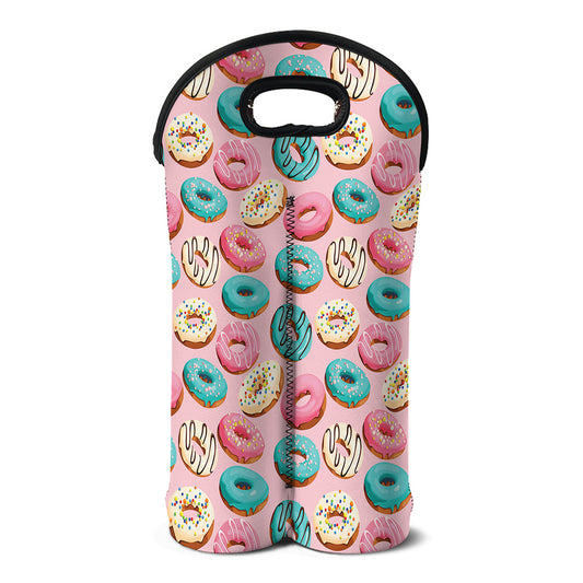 Cute Donut Pattern Print Double Neoprene Wine Tote
