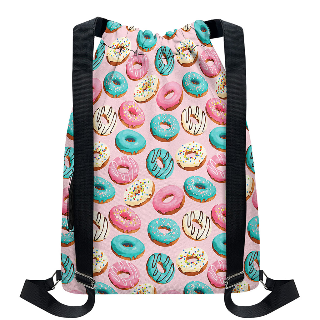 Cute Donut Pattern Print Drawstring Backpack
