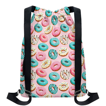 Cute Donut Pattern Print Drawstring Backpack