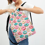 Cute Donut Pattern Print Drawstring Backpack