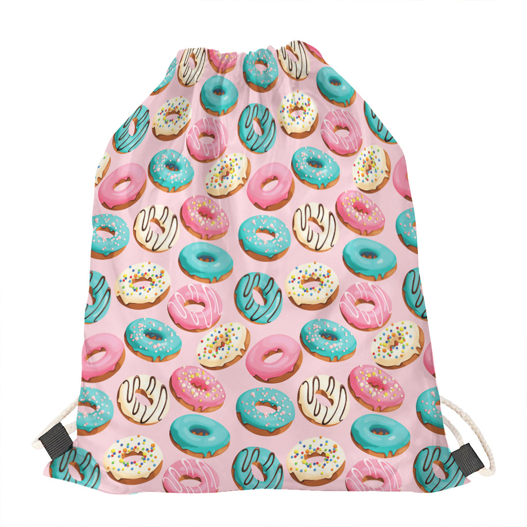 Cute Donut Pattern Print Drawstring Bag