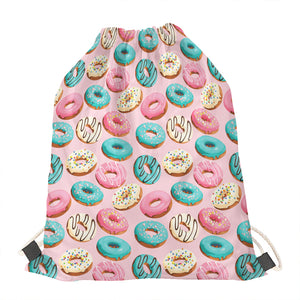 Cute Donut Pattern Print Drawstring Bag