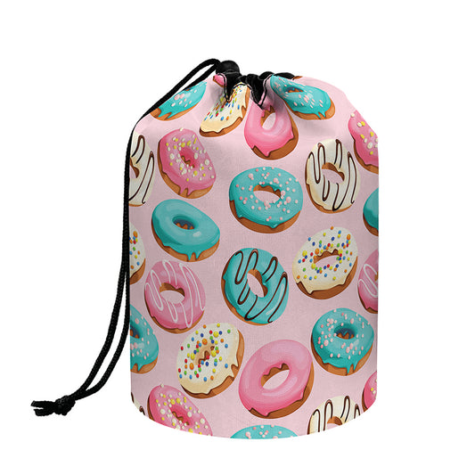 Cute Donut Pattern Print Drawstring Makeup Bag