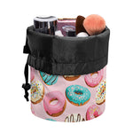 Cute Donut Pattern Print Drawstring Makeup Bag
