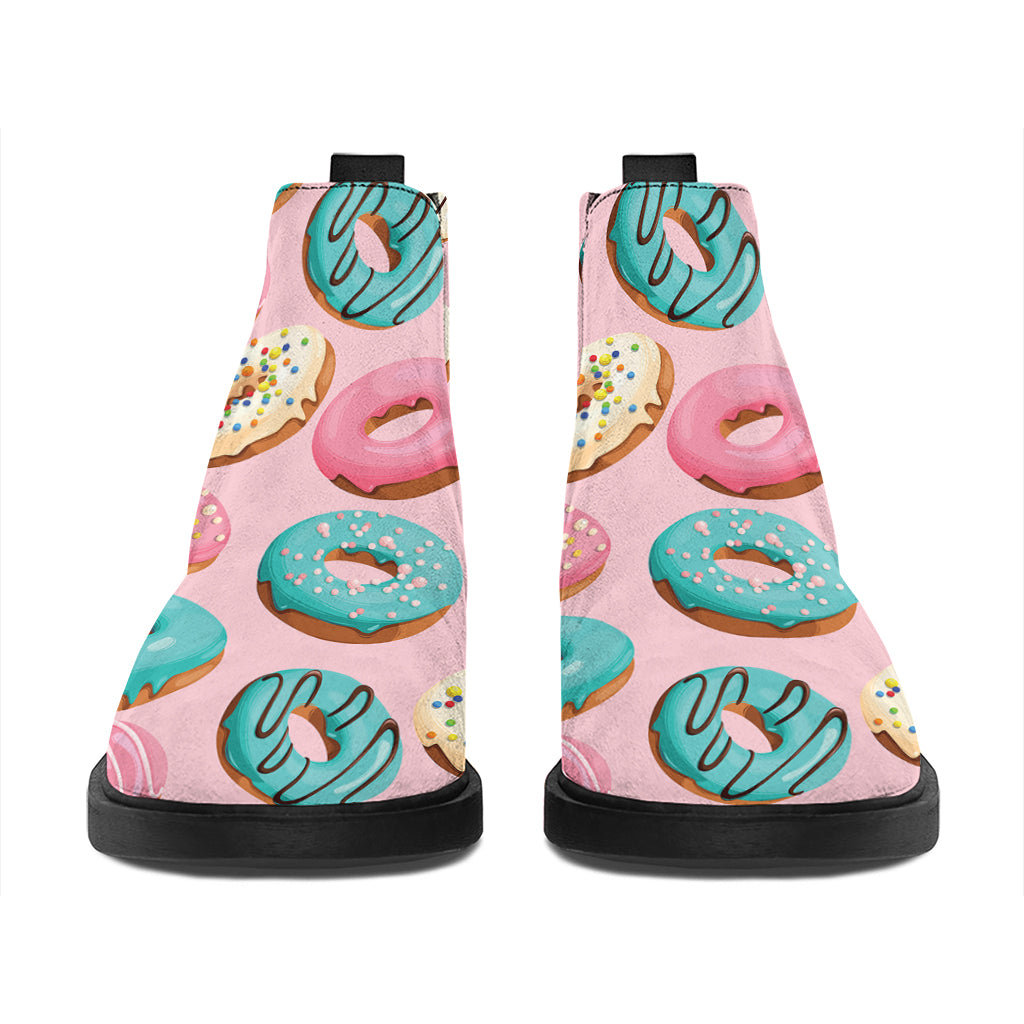 Cute Donut Pattern Print Flat Ankle Boots