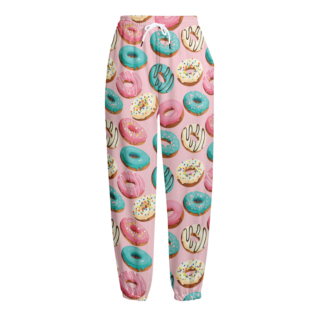 Cute Donut Pattern Print Fleece Lined Knit Pants