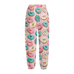 Cute Donut Pattern Print Fleece Lined Knit Pants