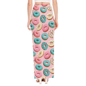 Cute Donut Pattern Print High Slit Maxi Skirt