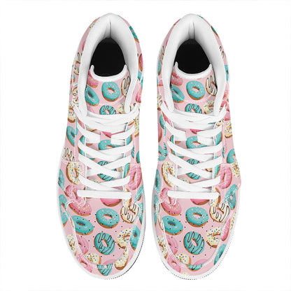 Cute Donut Pattern Print High Top Leather Sneakers