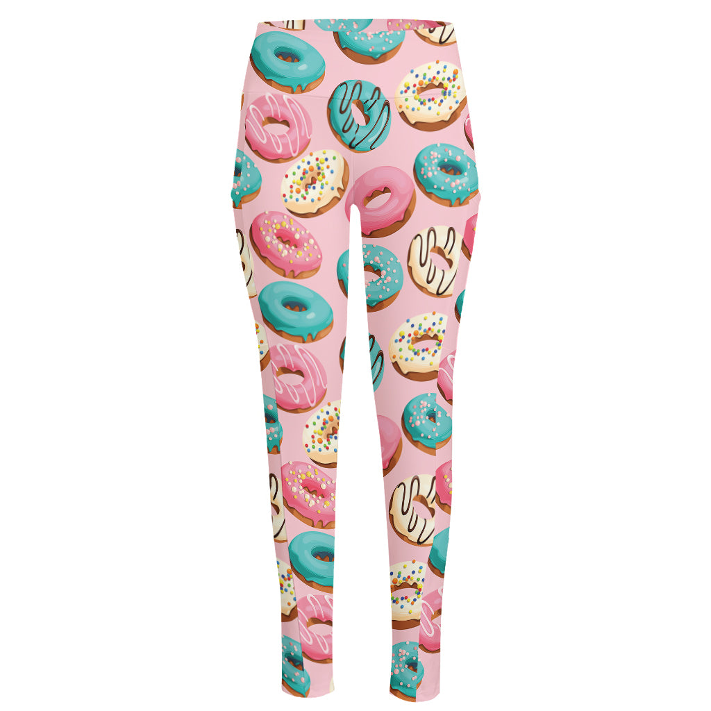 Cute Donut Pattern Print High-Waisted Pocket Leggings