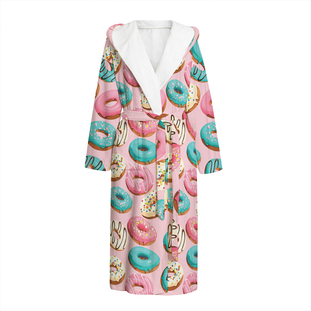 Cute Donut Pattern Print Hooded Bathrobe