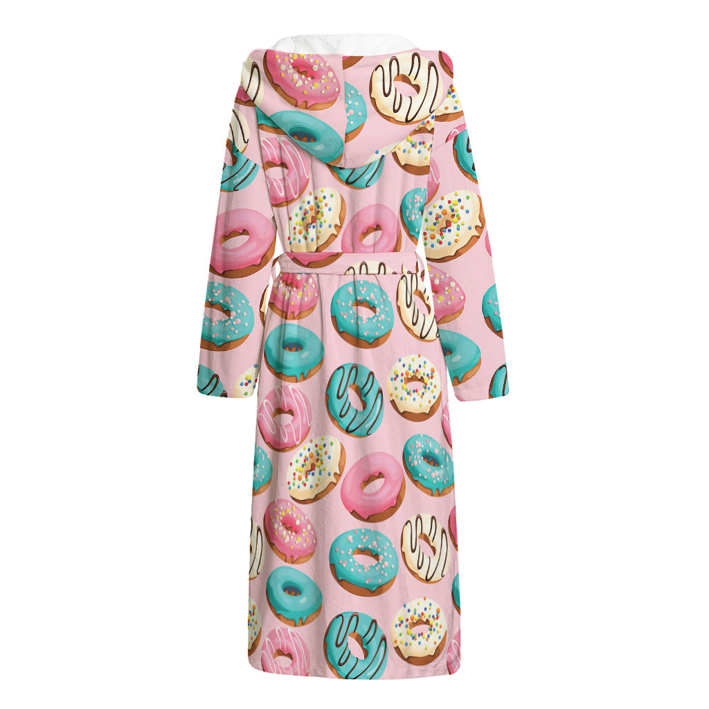 Cute Donut Pattern Print Hooded Bathrobe