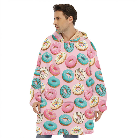 Cute Donut Pattern Print Hoodie Blanket