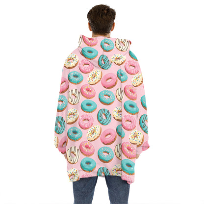 Cute Donut Pattern Print Hoodie Blanket