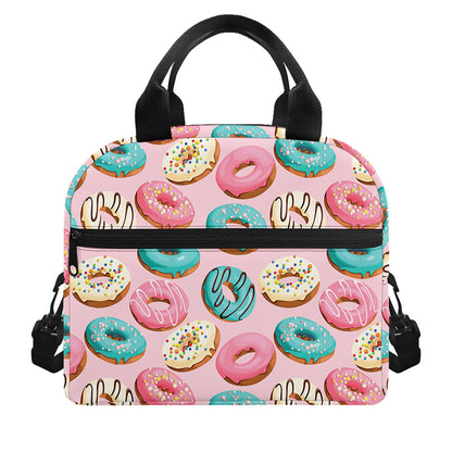 Cute Donut Pattern Print Insulated Lunch Bag