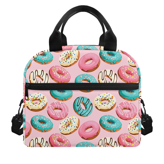 Cute Donut Pattern Print Insulated Lunch Bag