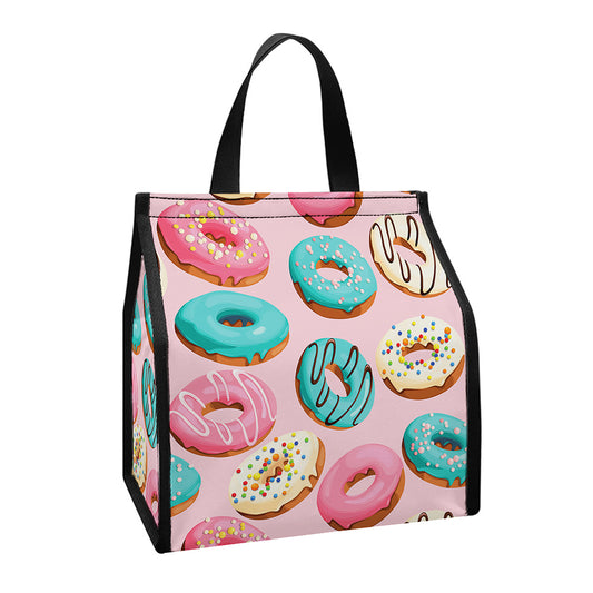 Cute Donut Pattern Print Insulated Lunch Tote