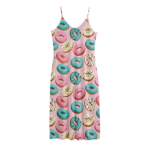 Cute Donut Pattern Print Jersey Midi Cami Dress