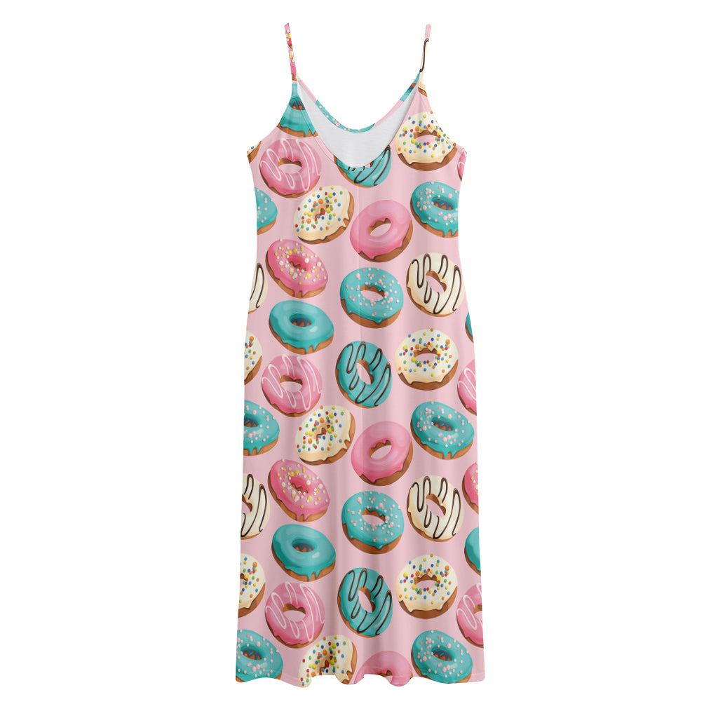 Cute Donut Pattern Print Jersey Midi Cami Dress