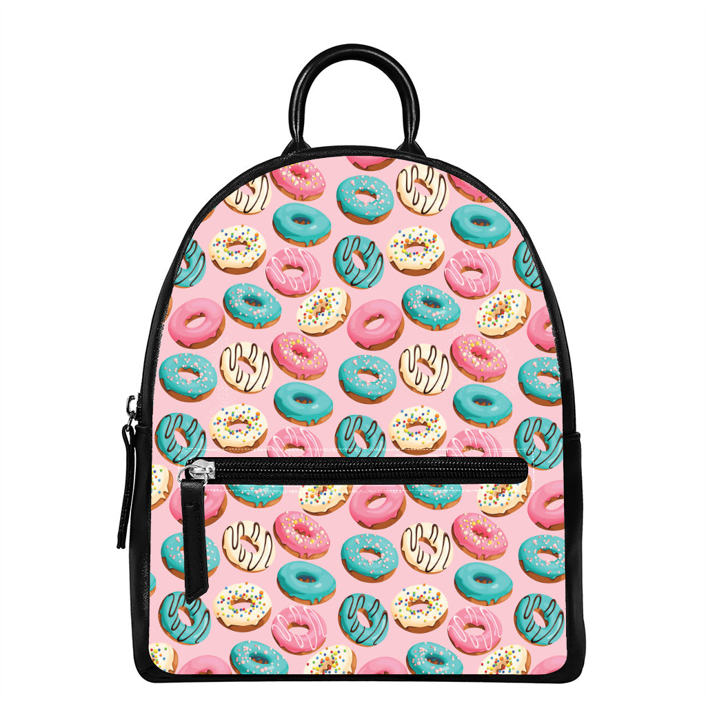 Cute Donut Pattern Print Leather Backpack