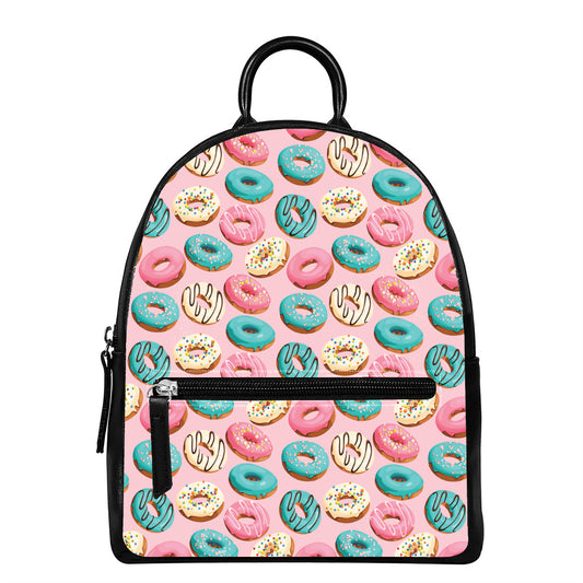 Cute Donut Pattern Print Leather Backpack
