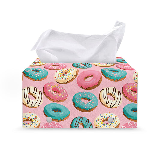 Cute Donut Pattern Print Leather Tissue Box Cover