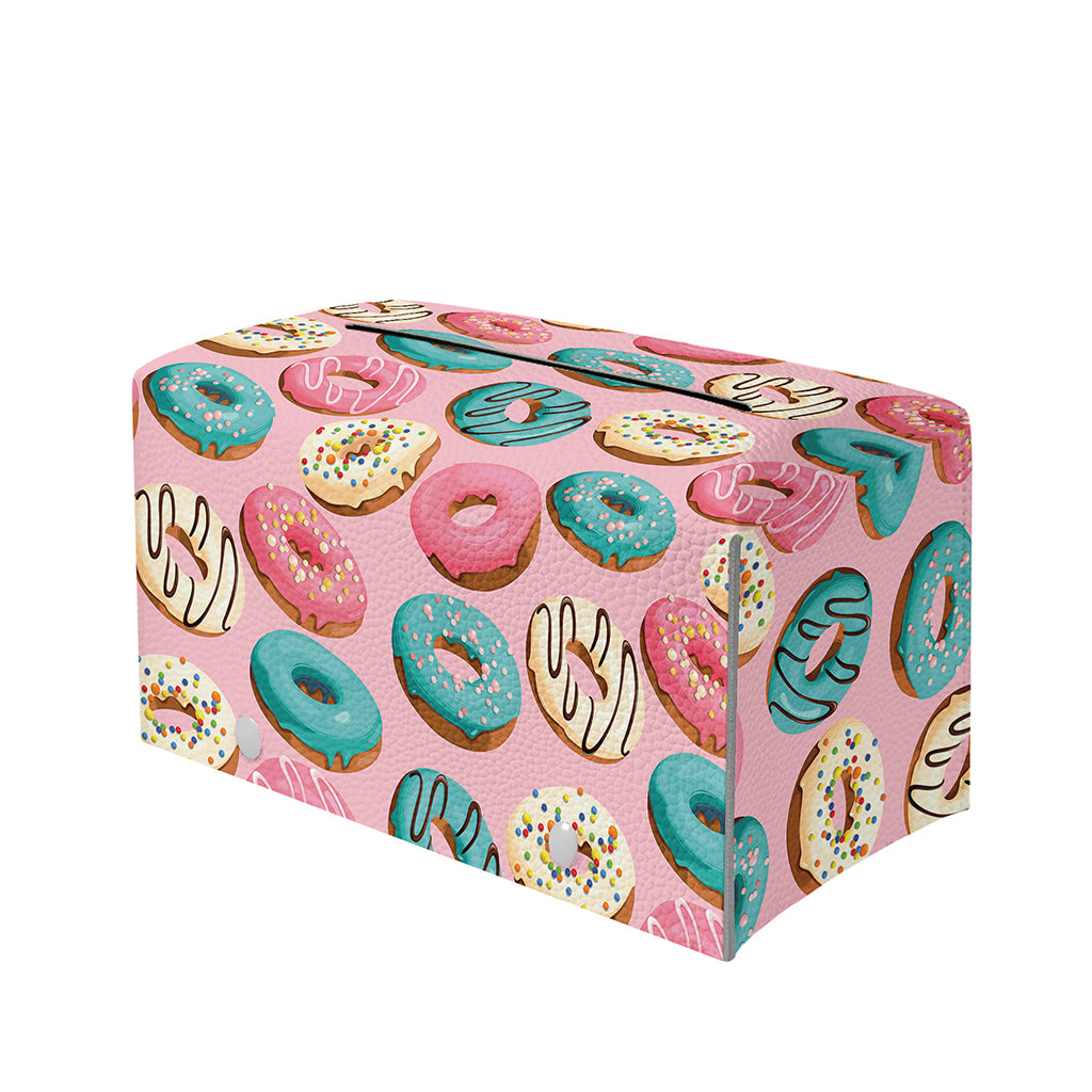 Cute Donut Pattern Print Leather Tissue Box Cover