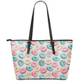 Cute Donut Pattern Print Leather Tote Bag With Zipper