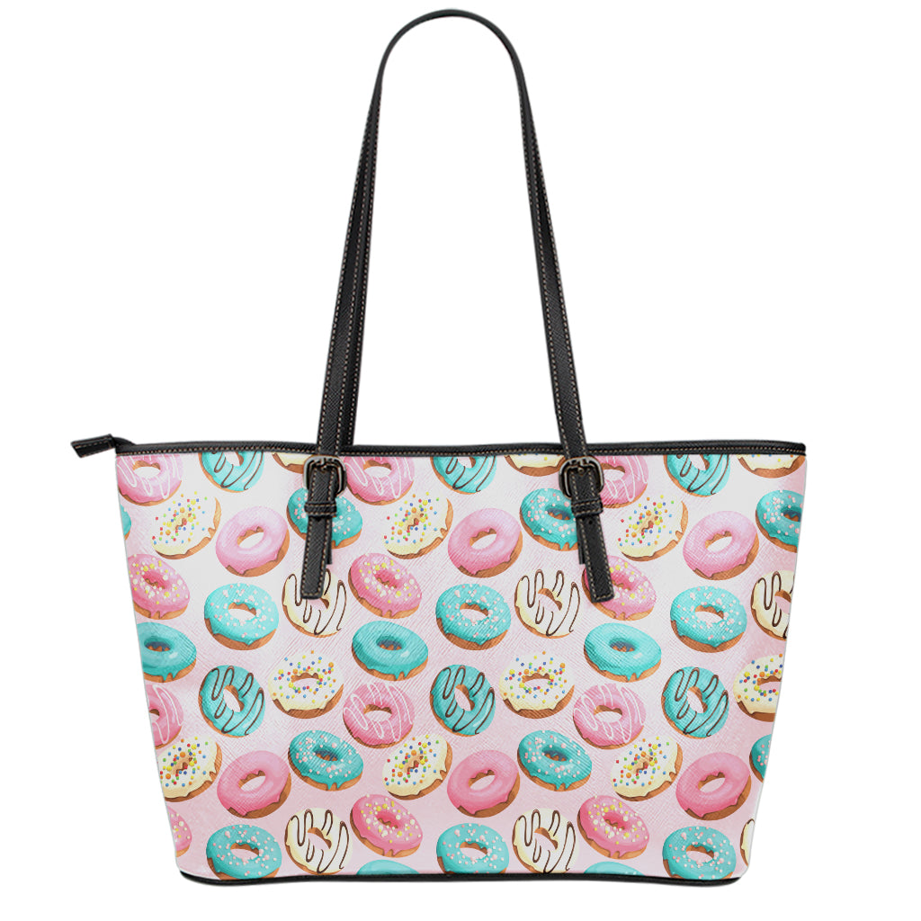 Cute Donut Pattern Print Leather Tote Bag