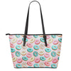 Cute Donut Pattern Print Leather Tote Bag