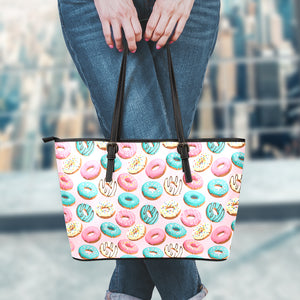 Cute Donut Pattern Print Leather Tote Bag