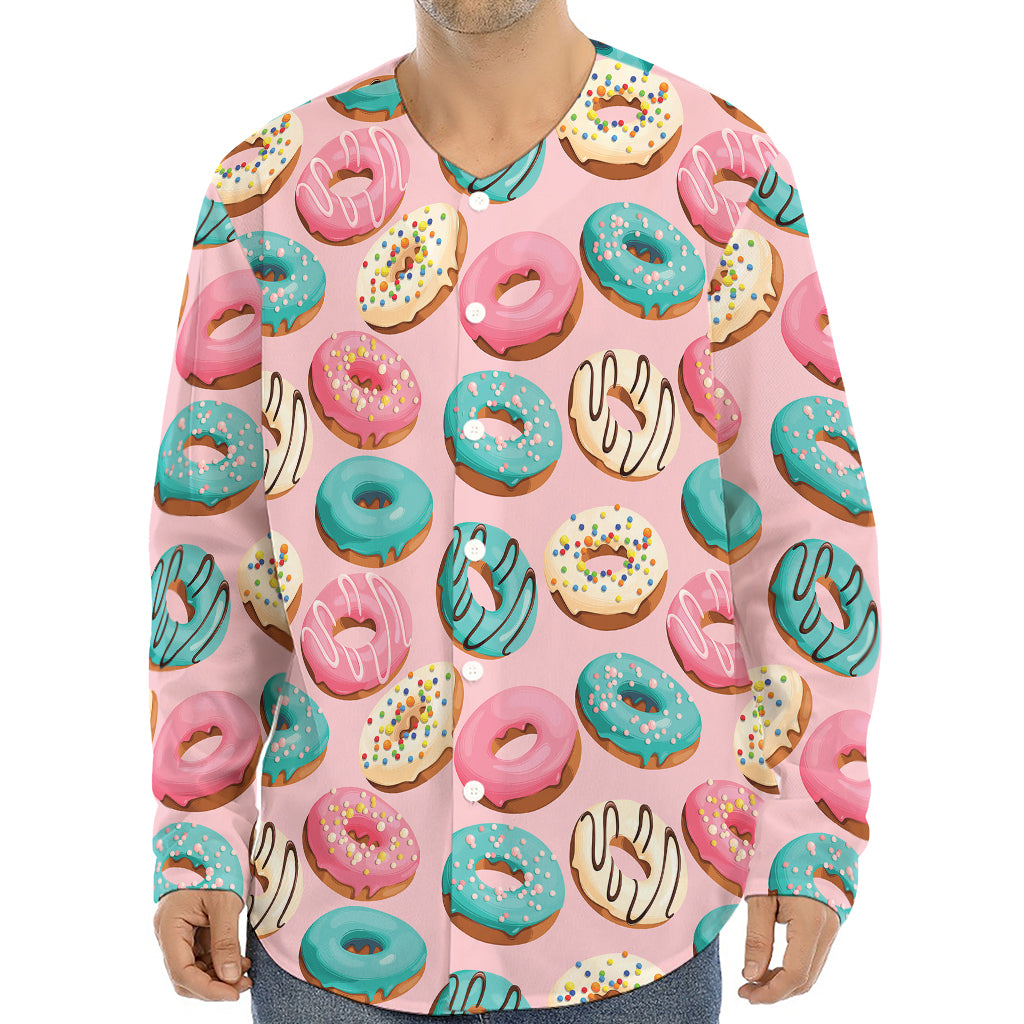 Cute Donut Pattern Print Long Sleeve Baseball Jersey