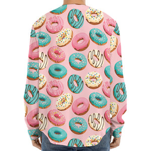 Cute Donut Pattern Print Long Sleeve Baseball Jersey