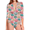 Cute Donut Pattern Print Long Sleeve Swimsuit