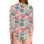 Cute Donut Pattern Print Long Sleeve Swimsuit