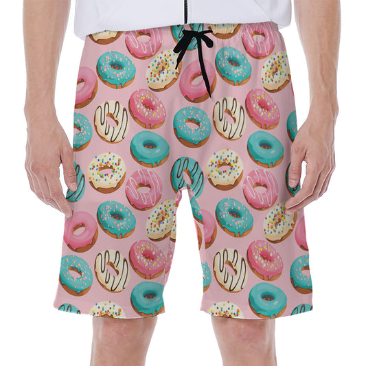 Cute Donut Pattern Print Men's Beach Shorts