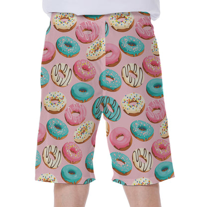 Cute Donut Pattern Print Men's Beach Shorts