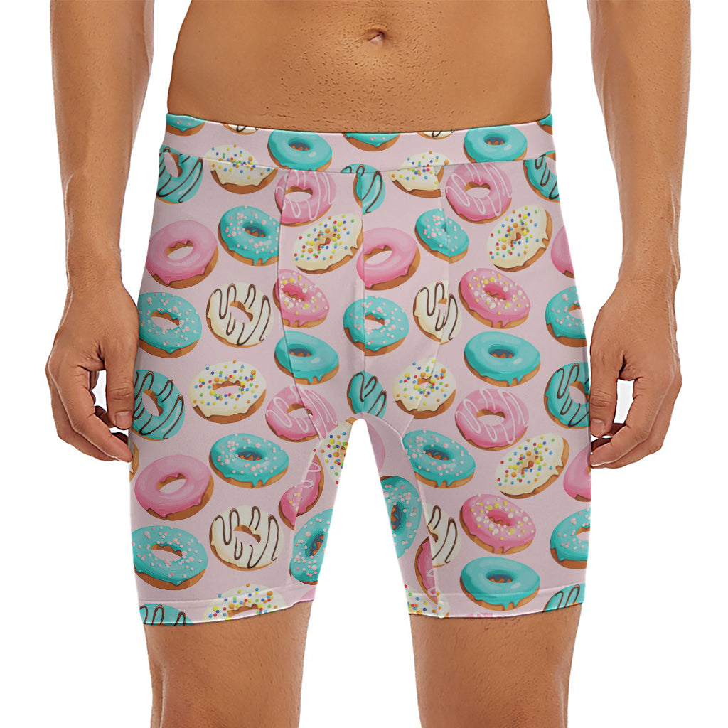 Cute Donut Pattern Print Men's Long Boxer Briefs