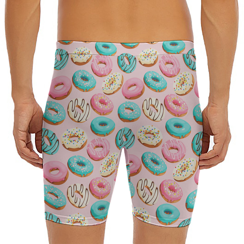 Cute Donut Pattern Print Men's Long Boxer Briefs